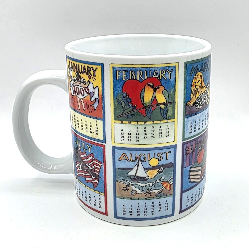 WESTWOOD 21st Century Calendar Coffee Mug Art Deco 12 Month Mug Vintage Y2k